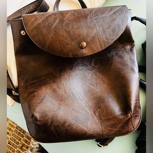 Chocolate Vegan Leather Single Button Backpack